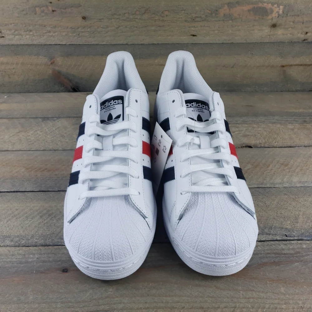 adidas Superstar Originals Men's Shoes White/Red/Dark Navy Shell Toe - Picture 5 of 10